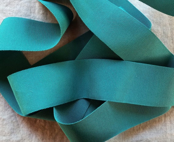 Vintage 1930's French Petersham Edge Grosgrain Ribbon 2 Inch Dark Turquoise  