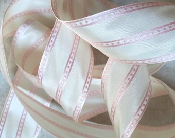 Vintage 1930's-40's SILK French Satin Taffeta Ribbon 1 9/16 inch Cream Pink