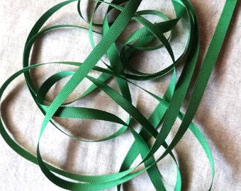 Vintage 1940's French Petersham Grosgrain Ribbon 1/4 inch Green