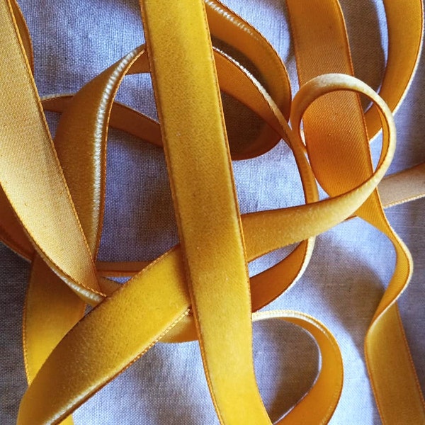 Vintage 1950's Swiss Velvet Ribbon 5/8 Inch Gold