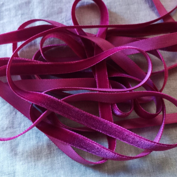 Vintage French 1940's Velvet Ribbon 3/8 Inch Magenta