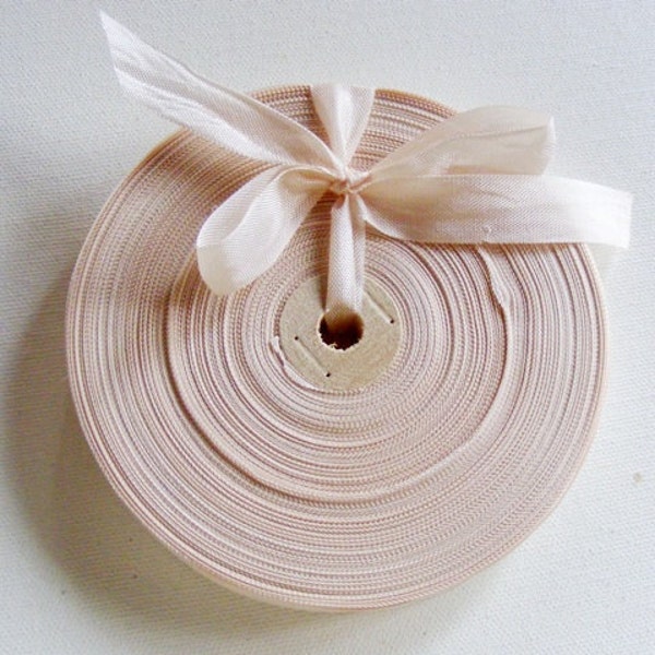 Vintage 1930's-40's French Woven Ribbon -Milliners Stock- 5/8 Inch Barely Blush