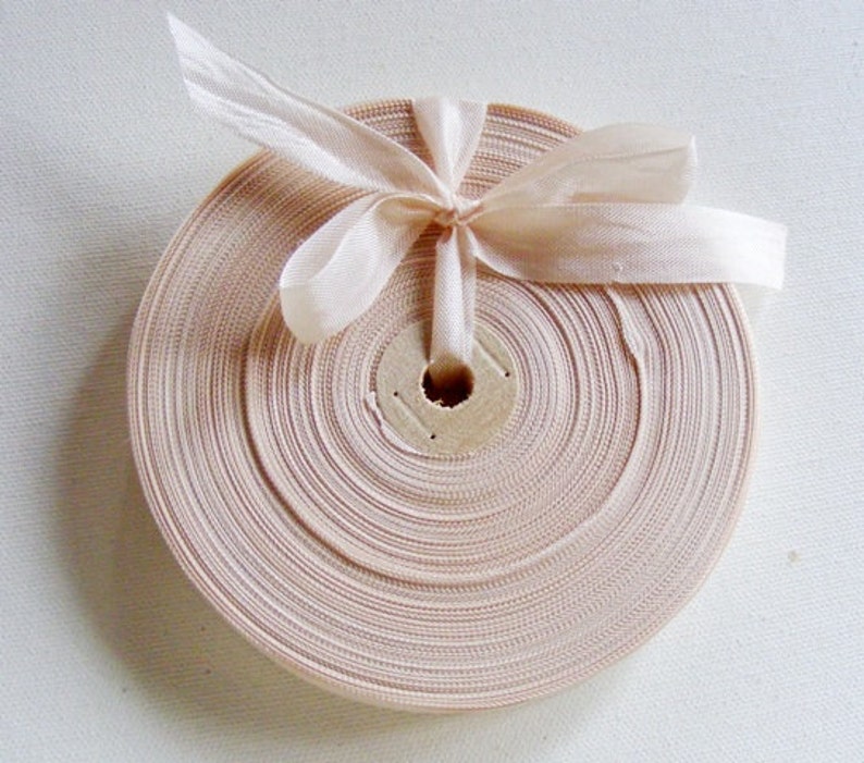 Vintage 1930's-40's French Woven Ribbon Milliners Stock 5/8 Inch Barely Blush image 1