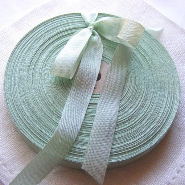 vintage Français 1930's-40's Ruban tissé -Milliners Stock- 5/8 pouces Seafoam