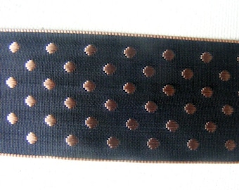 Vintage 1940's French Polka Dot Silk and Rayon Embroidered Ribbon 7/8 Inch Mocha on Black