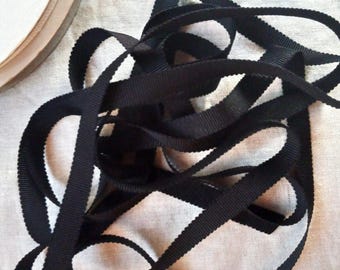 Vintage 1930's-40's French Silk Petersham Grosgrain Ribbon 3/8 Inch Black