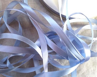 Vintage 1940's European Satin Taffeta Ribbon 3/8 inch Antoinette Blue