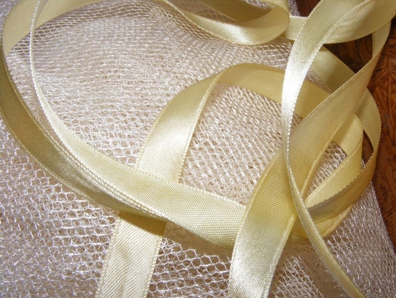 Vintage 1940's French Satin Ribbon 1/2 Inch Gorgeous Butter Yellow 