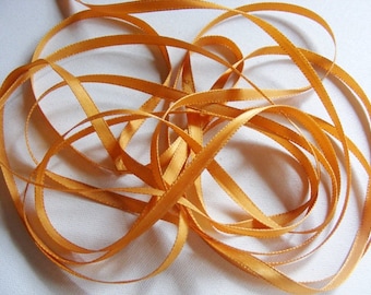 Vintage 1940's French Satin Ribbon 1/4 inch -Milliners Stock- Gorgeous Butterscotch Gold