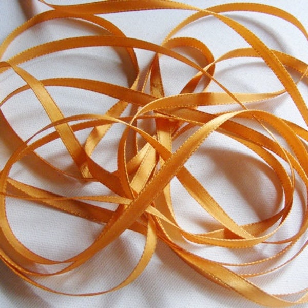 Vintage 1940's French Satin Ribbon 1/4 inch -Milliners Stock- Gorgeous Butterscotch Gold