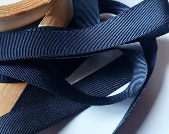 Vintage 1930's-40's French Silk Grosgrain Ribbon Milliners Stock 5/8 Inch Midnight Blue