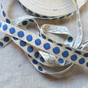 Vintage French 1940's Embroidered Rayon and Cotton Trim 1/2 Inch Blue Polka Dots