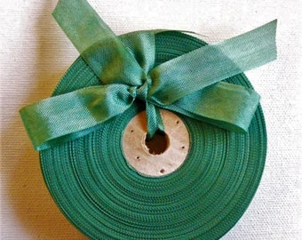 Vintage 1930's-40's French Woven Ribbon -Milliners Stock- 5/8 inch Grass Green