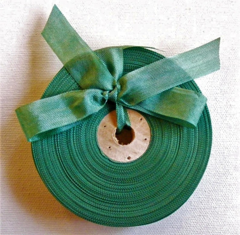 Vintage 1930's-40's French Woven Ribbon Milliners Stock 5/8 inch Grass Green image 1