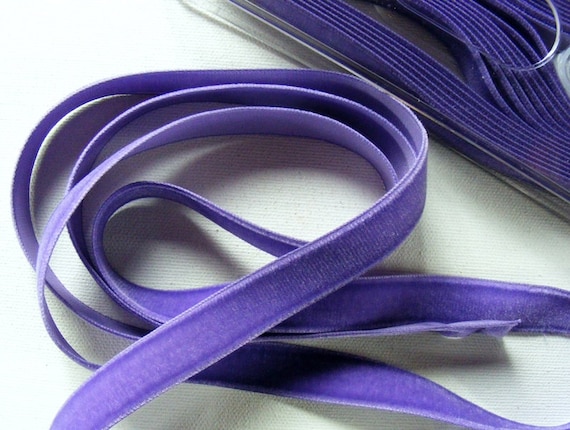 3 Yds Antique Vintage 2-1//4/" Purple Violet French Silk Rayon Velvet Ribbon