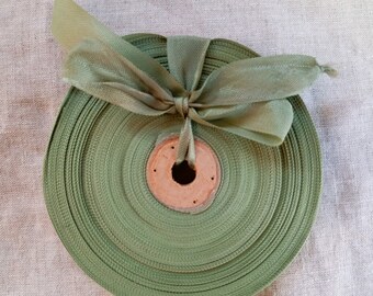 Vintage 1930's-40's French Woven Ribbon -Milliners Stock- 5/8 inch Sage Green