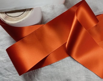 Vintage 1940's Satin Ribbon 3 1/16 Inch Gorgeous Coppery Fall Rust