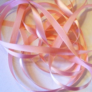 Ruban de satin français vintage des années 40 7/16 pouces magnifique pivoine rose