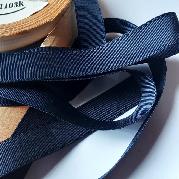 vintage 1930's-40's French Silk Grosgrain Ribbon Milliners Stock 1/2 Inch Midnight Blue