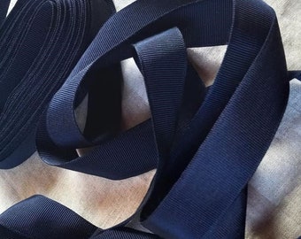 Vintage 1940's-50's Swiss Grosgrain Ribbon 7/8 Inch Midnight Navy