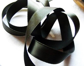 Vintage 1930's-40's French Satin Ribbon 3/4 Inch Gorgeous Espresso Brown