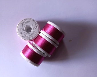 Antique 1930's-40's Talon Pure Silk Twist Embroidery Buttonhole Silk 10 yd Spool Cerise Magenta Pink 340