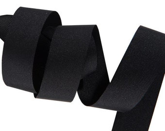 Vintage 1930's-40's SILK French Grosgrain Ribbon 1 15/16 inch Jet Black