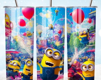 Minion Tumbler Wrap, 20oz Skinny Tumbler Wrap, 20oz Tumbler Png Sublimation Design, Digital Instant Download Designs Template 300 dpi