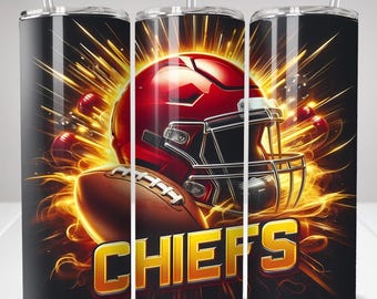 CHIEFS 20oz skinny beker wrap png, sport mascotte beker naadloos ontwerp, 20oz sublimatie beker digitale downloadsjabloon