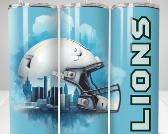 Vaso delgado de 20 oz con diseño de león (envoltura PNG), vaso deportivo de 20 oz (envoltura PNG), vaso de sublimación de casco de fútbol americano (envoltura PNG), descarga digital, descarga instantánea