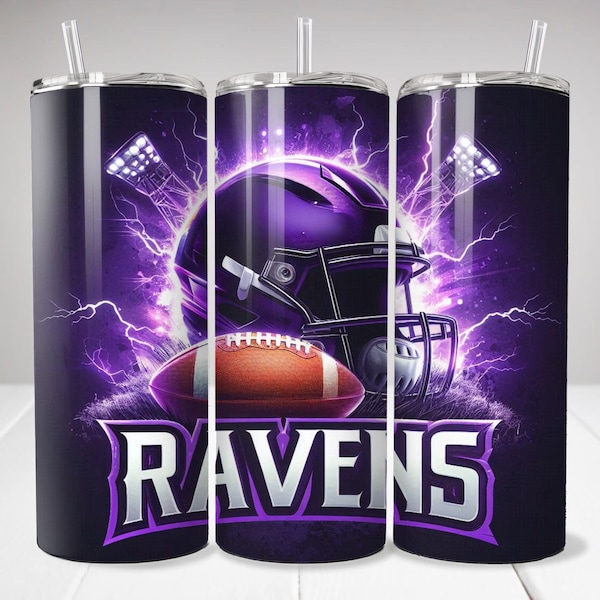 Raven 20oz Skinny Tumbler Wrap PNG, Sport 20oz Tumbler PNG, Mascot Sublimation Tumbler PNG Digital Download, Football Tumbler