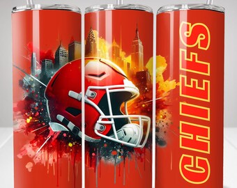 CHIEFS 20oz skinny beker wrap png, sport mascotte beker naadloos ontwerp, 20oz sublimatie beker digitale downloadsjabloon