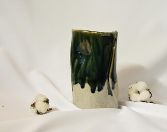 Handmade Ceramic Vase with Green Drip Glaze | Rustic Stoneware Pottery | Unique Handcrafted Home Decor | Modern Organic Vase