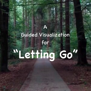 Könnte beinhalten: Eine geführte Visualisierung für die Meditation "Loslassen". Das Bild zeigt einen Weg durch einen Wald mit Bäumen auf beiden Seiten.