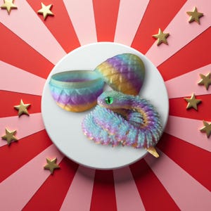3D Printed Dragon Egg (8cm) &Articulated Snake (30cm) Set, same day dispatch, free package, gift for her, gift for kids