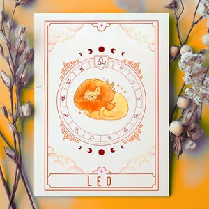 Niedliche Kawaii Löwe Katzenhoroskop Geburtstagskarte - Sternzeichen für Juli / August