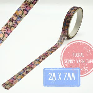 Vintage washitape met bloemenprint, 2 x 7 mm decoratieve taperol met bloemenprint, Bullet Journal, plakboek, knutseltape