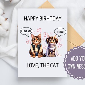 Gatitos de cosplay personalizados inspirados en la princesa Leia de Han Solo de Star Wars Te amo / Gato divertido de Star Wars que dice Te amo / Arte original