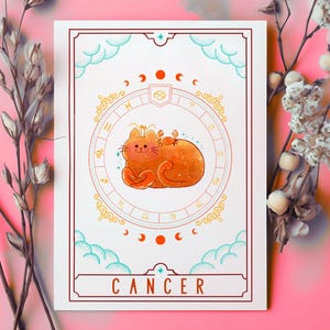 Niedliche Kawaii Krebs Katze Horoskop Geburtstagskarte - Sternzeichen für Juni / Juli