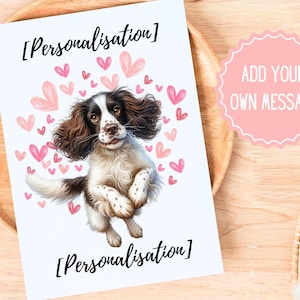 Personalised Leaping Silly English Springer Spaniel Greeting Card