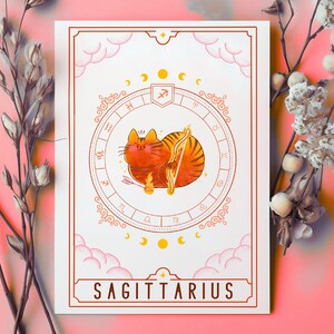 Schattige kawaii verjaardagskaart Boogschutter kat horoscoop - sterrenbeeld voor november/december
