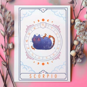 Niedliche Kawaii Skorpion Katzen Horoskop Geburtstagskarte - Sternzeichen für Oktober / November