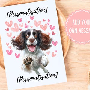 Personalised Leaping Silly English Springer Spaniel Greeting Card