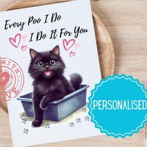 Personalised Funny Black Cat in Litter Box Singing a Cheeky Message - Greeting Card For That Special Someone