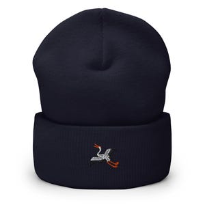 TSURU Beanie | Japanese Crane Embroidered Knit Hat | Unisex Winter Hat | Minimalist Streetwear