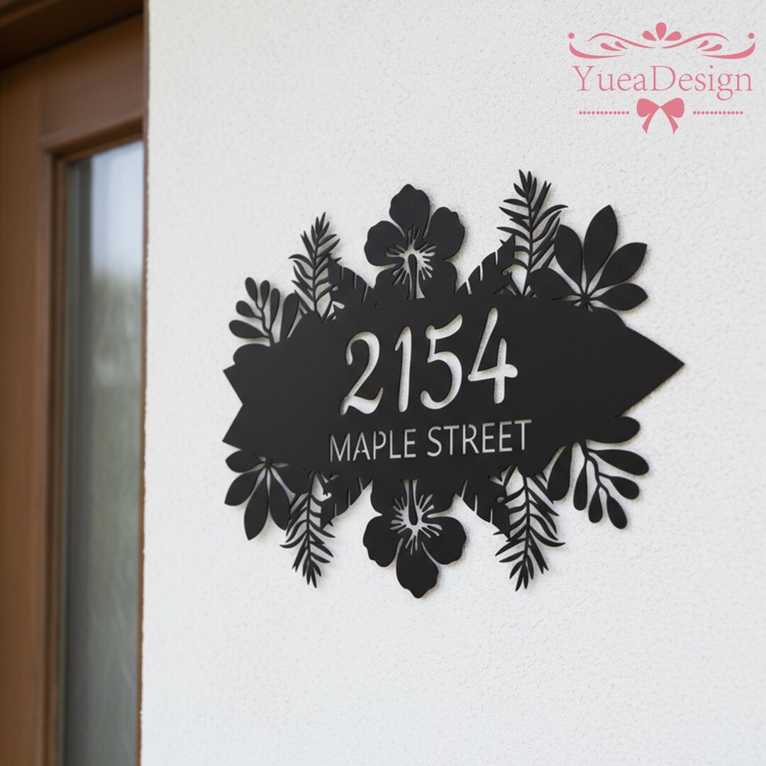 Personalized Tropical Flower Address Sign, House Decor Metal House ...