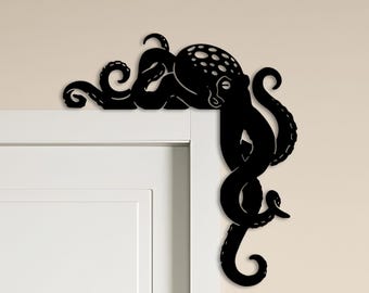 Octopus Design Metal Door Topper ,Beach House Entryway Decor, Metal Door Corner Accent Door Corner Metal Sign, Door Topper Decor, Room Decor