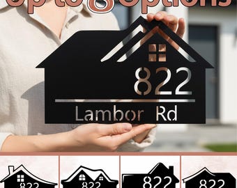 Personalized House Shape Address Sign, Multiple Style Options Metal House Number Sign, Address Sign with Street Name, Home Entryway Sign