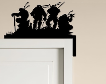 Personalized Ninja Character Group Silhouette Door Corner Metal Sign，Ninja-Themed Door Corner Metal Decor，Ninja Hero Art Sign，Room Decor