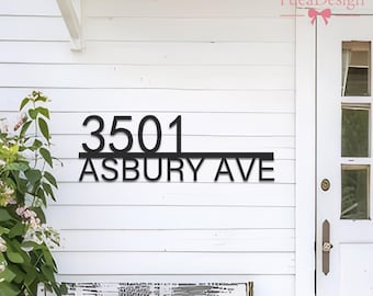 Personalized Address Sign ( left justifying）, Modern Decor Metal House Number Sign, Retro Style House Number, Address Sign with Street Name